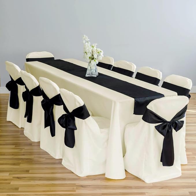 LTC LINENS 2-Pack Ivory Rectangular Tablecloths 90 in x 156 in with Rounded Corners - Ideal for 8 ft Tables with Floor-Length Drop - Polyester Fabric Cloth Table Covers for Wedding, Party