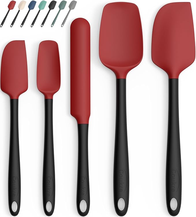 Coukre Silicone Spatula Set of 5,High Heat Resistant, Food Grade Silicone, Upgraded Extended Reinforced Handle,Dishwasher Safe, for Baking, Cooking (Red Black, Color block)
