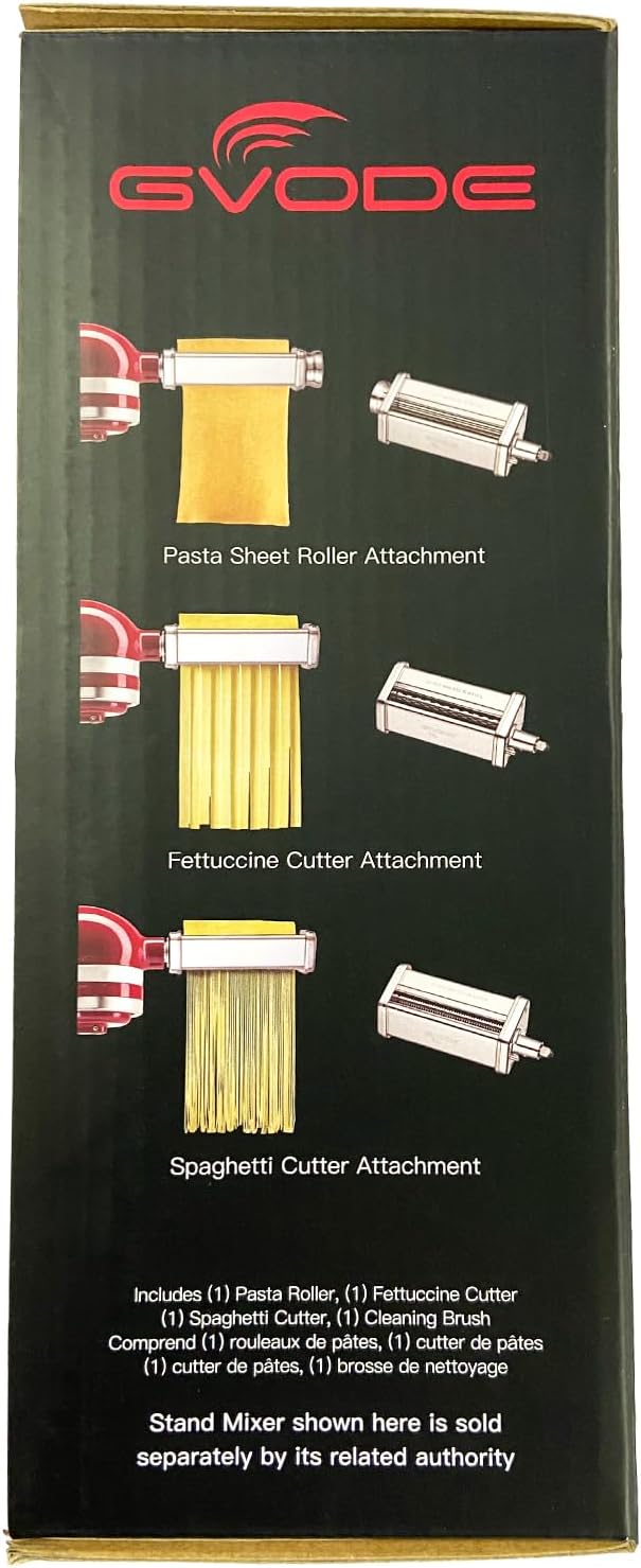 Pasta Attachment for KitchenAid Stand Mixer Included Pasta Sheet Roller, Spaghetti Cutter and Fettuccine Cutter Pasta Maker Stainless Steel Accessories 3Pcs by Gvode