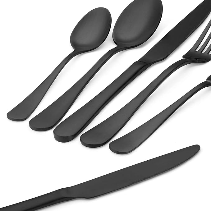 Matte Black Silverware Set,SHARECOOK Satin Finish 30-Piece Stainless Steel Flatware Set,Kitchen Utensil Set Service for 6Tableware Cutlery Set for Home and Restaurant, Dishwasher Safe