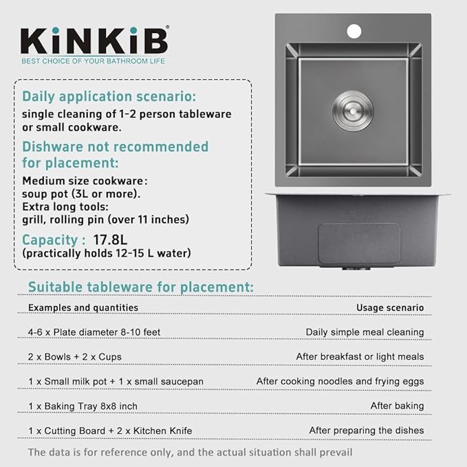 13 × 15 inch Drop in Bar Sink Black - Topmount Small Kitchen Sink Single Bowl, Handmade T-304 Stainless Steel Overmount Kitchen Bar Sinks with Basket Strainer