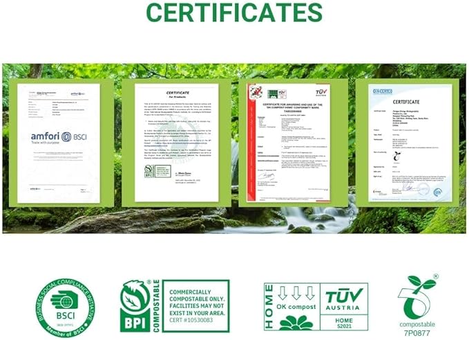 100% Certified Home Compostable Trash Bags, 55 Gallon, 15 Count, 1.5 Mils Extra Thick 38 x 56 Inches, 208 Liter, Compostable Liners, ASTM D6400 EN 13432 US BPI & OK Compost Home Certified