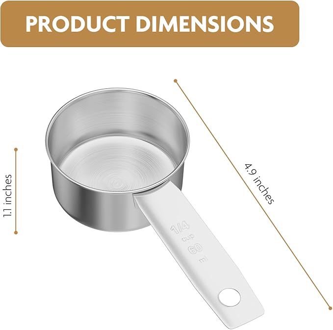 1PCS 1/4Cup(4Tbsp, 60ml, 4oz) Stainless Steel Measuring Cup, Single Metal Scoop for Wet and Dry Ingredients, Great Kitchen Gadgets for Cooking