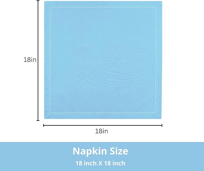 PurpleEssences Set of 12 Hemstitch Cloth Dinner Napkins 100% Cotton - Soft Durable Washable - Ideal for Wedding Fall Thanksgiving - Perfect Everyday Use Table Linen 18x18 - Aqua Blue