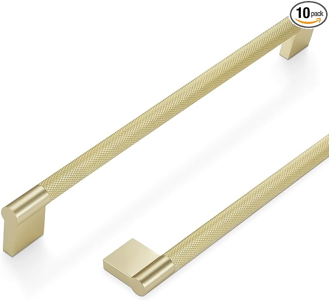 10 Pack 12-5/8 inch(320mm) Brushed Brass Kitchen Cabinet Handles Knurled Cabinet Pulls Gold Drawer Pulls Kitchen Hardware