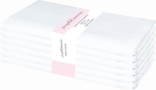 PurpleEssences Set of 6 Hemstitch Cloth Dinner Napkins 100% Cotton - Soft Durable Washable - Ideal for Wedding Christmas Holiday Winter - Perfect Everyday Use Table Linen 18x18 - White
