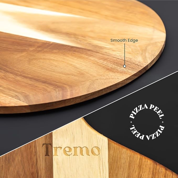 Wooden Pizza Peel - Versatile Pizza Holder - Reliable and Durable Pizza Paddle - Pizza Making Accessories - 19.7 in x 12.6 inches Acacia Wood Pizza Peel by Tremo