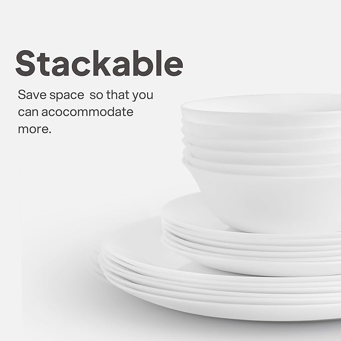 Cello Regal Dinnerware Set of 18 pieces, Service for 6, Chip & Scratch Resistant, Lightweight Round Plates and Bowls Set, Microwave & Dishwasher safe, Opalware Dinner Set, Plain