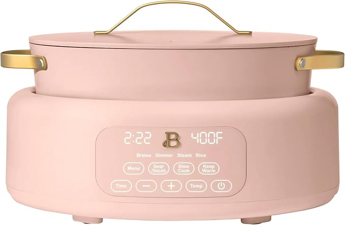 Beautiful 10-in-1 Electric Multi-Cooker by Drew Barrymore, 6-quart, digital display, 10 cooking functions, non-stick pot, easy one-touch control (Rose)