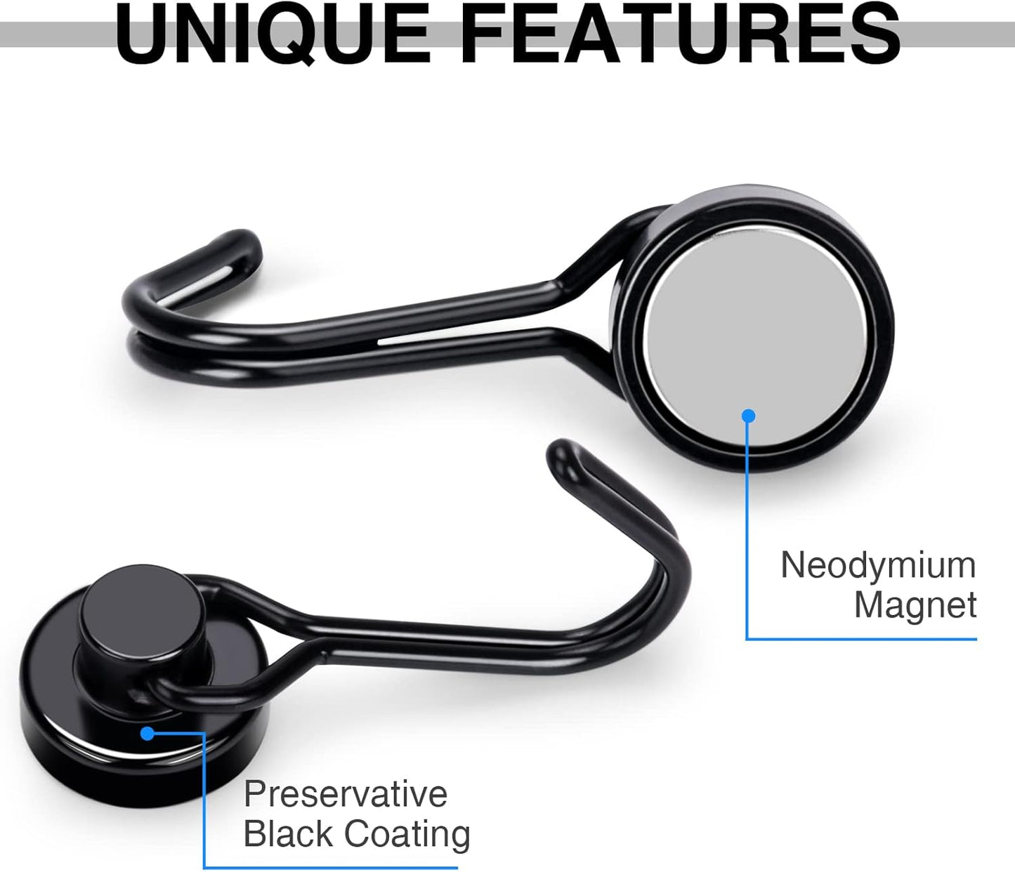 E BAVITE Swivel Swing Black Magnetic Hooks, 30lbs Strong Neodymium Magnet Hook with Epoxy Coating for Refrigerator, Cruise,BBQ Grill Tools, 2.36in in Length, Pack of 10