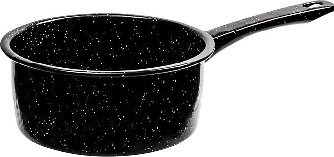 2 Quart Granite Saucepan, Naturally Nonstick Sauce Pots, Speckled Enamel Ware Cookware, Small Sauce Pan for Cooking and Boiling - Granite Cooking Pot for Stovetop, Campfire, Outdoor Stove