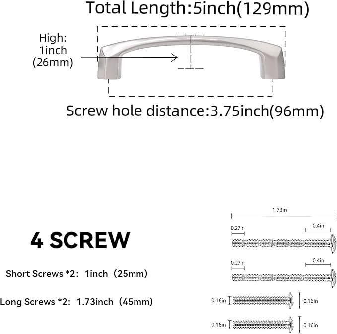 30 Pack 3.75 Inch(96mm) Brushed Satin Nickel Kitchen Cabinet Handles Cabinet Pulls Drawer Pulls Kitchen Hardware