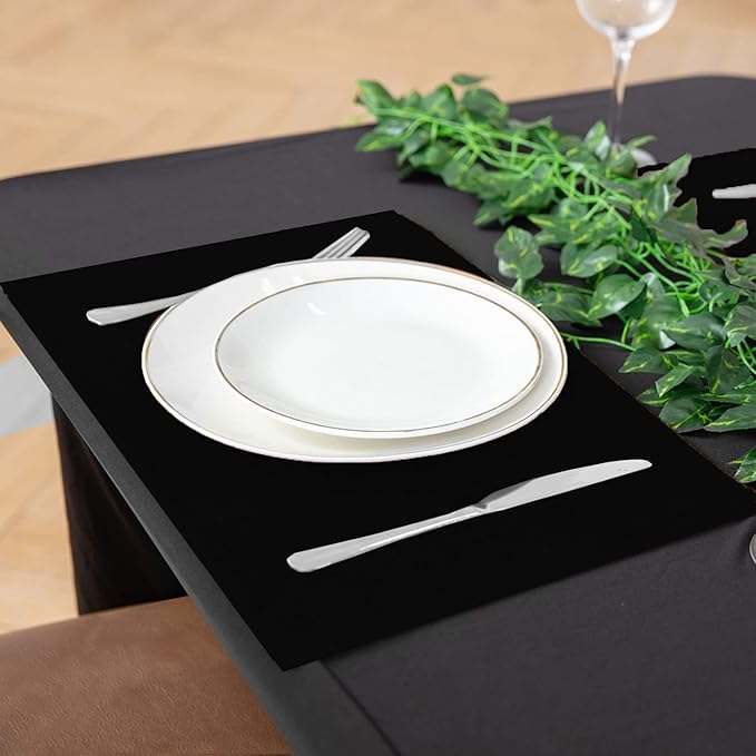 Linen Placemats Set of 8, Machine Washable, Heat Resistant, Wrinkle Free, Thick Polyester Kitchen Place Mats for Dining Table (Black)