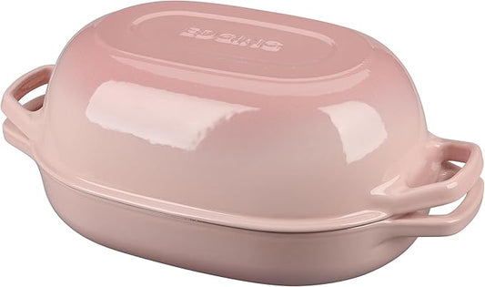 Enameled Cast Iron Oval Dutch Oven Pot with Lid, Dutch Oven for Sourdough Bread Baking, Oval Bread Pan, 7qt, Pink