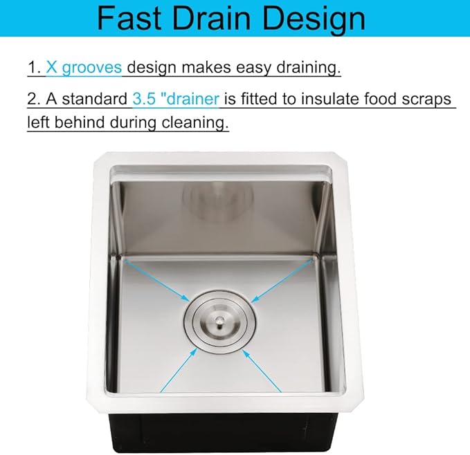 Undermount Bar Sink Stainless Steel, 15 x 17 Inch Undermount Workstation Small 16 Gauge Single Bowl Outdoor Kitchen Bar Prep Sink