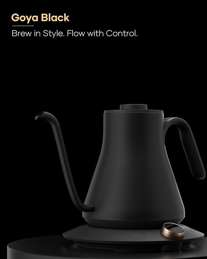 Cocinare FLOW M9 Gooseneck Electric Kettle with Precise ±1℉ Temperature Control for Pour-over Coffee and Tea, Stainless Steel Interior, Quick Heating Electric Kettle for Boiling Water (Goya Black)