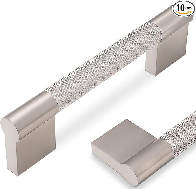 10 Pack 3-3/4 inch(96mm) Brushed Satin Nickel Kitchen Cabinet Handles Knurled Cabinet Pulls Drawer Pulls Kitchen Hardware