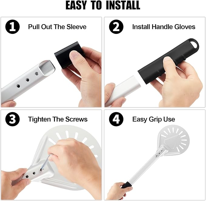 Pizza Turning Peel 7 Inch Round Anodized Aluminum Perforated Pizza Peel Turner With Metal Handle Pizza Paddle Spinner For Outdoor Pizza Oven Accessories