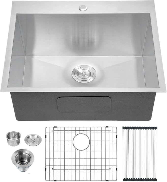 Lordear Drop in Laundry Sink 22"x22"x12" Deep Utility Sink Drop-in Topmount Single Bowl Sink 16 Gauge Stainless Steel Laundry Room Sinks