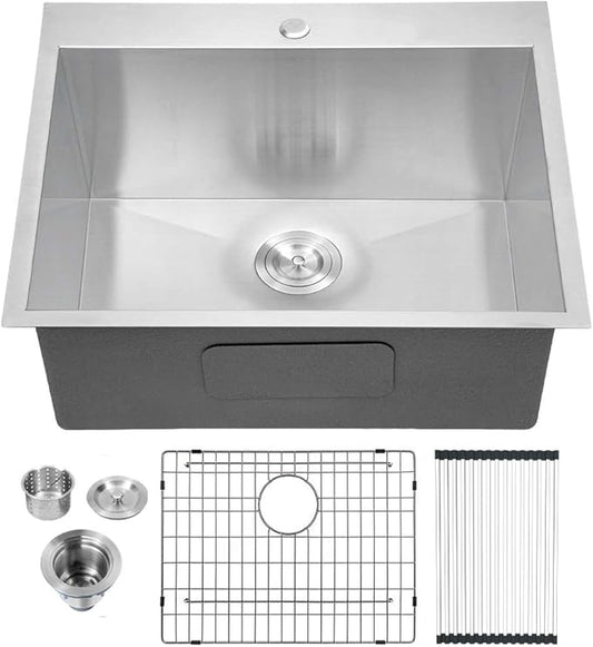 Lordear Drop in Laundry Sink 22"x22"x12" Deep Utility Sink Drop-in Topmount Single Bowl Sink 16 Gauge Stainless Steel Laundry Room Sinks