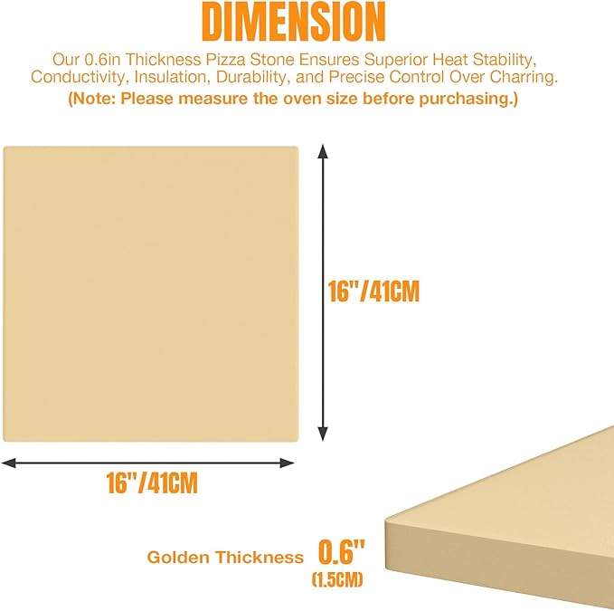 Pizza Stone for Oven 16" x 16" Pizza Stone for Grill Heavy Duty Cordierite Baking Stone for Grill, Ideal for Baking Different Sizes of Pizzas or Bread - Includes Scaper