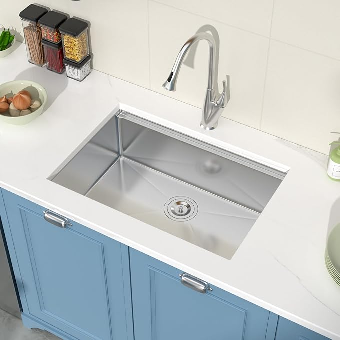 27 Inch Undermount Kitchen Sink Workstation 27x19x9 Inch Stainless Steel 16 Gauge Single Bowl Kitchen Sink Under Counter Sinks