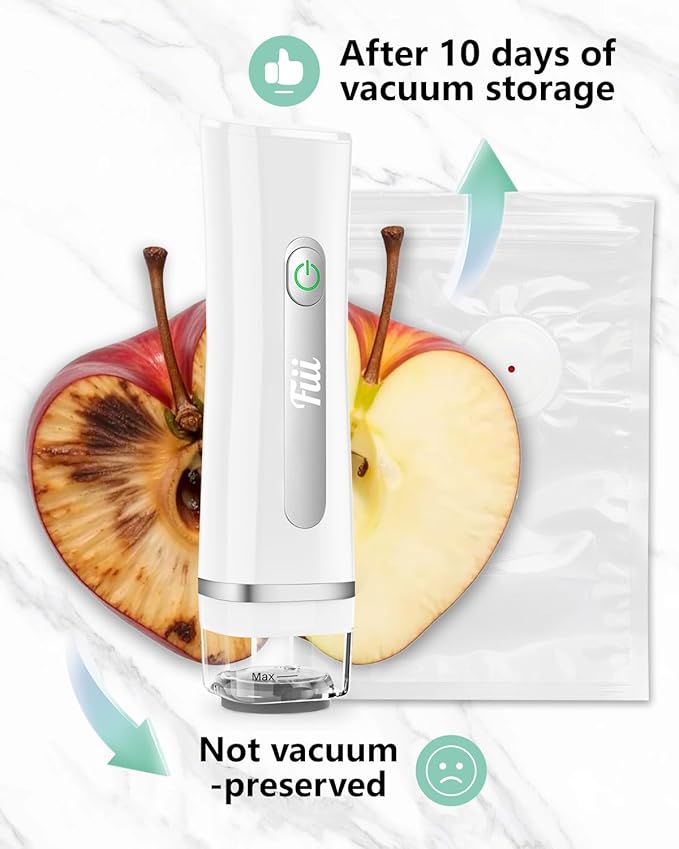 Fiii Portable Vacuum Sealer for Food, Compact Vacuum Sealer with Visible Water Tank, 30 Reusable Vacuum Bags, Handheld Sealer Machine, Pure White