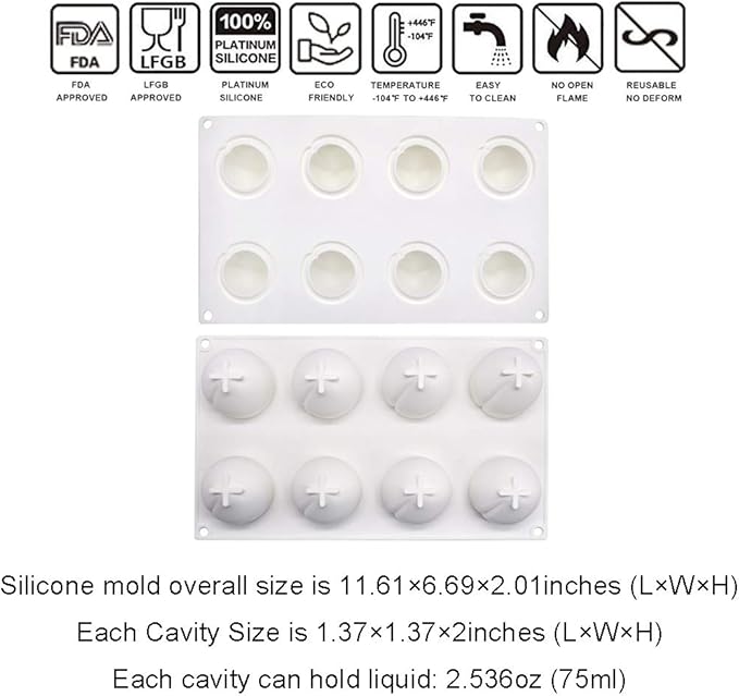 OCPO KITCHEN Peach Silicone Mold for Baking Mousse Cake, Fruit French Dessert, Pastry, Chocolate, Pudding, Jelly, Ice Cream, Cake Decoration Mold, 3D Peach Shape (8-cavity)