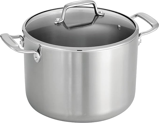 Tramontina Tri-Ply Clad Stainless Steel 8-Quart Stock Pot with Glass Lid, Induction-Ready Pasta Pot, Dishwasher-Safe, NSF-Certified