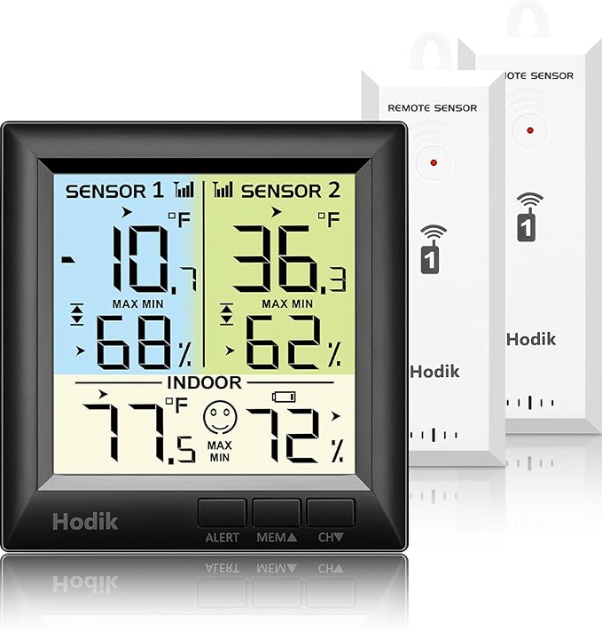 Wireless Freezer Thermometer with Alarm Refrigerator Thermometer, Fridge Freezer Alarm Thermometer Digital with 3 Adjustable Backlight and 330FT Remote Range for Kitchen Home Restaurant (Black)