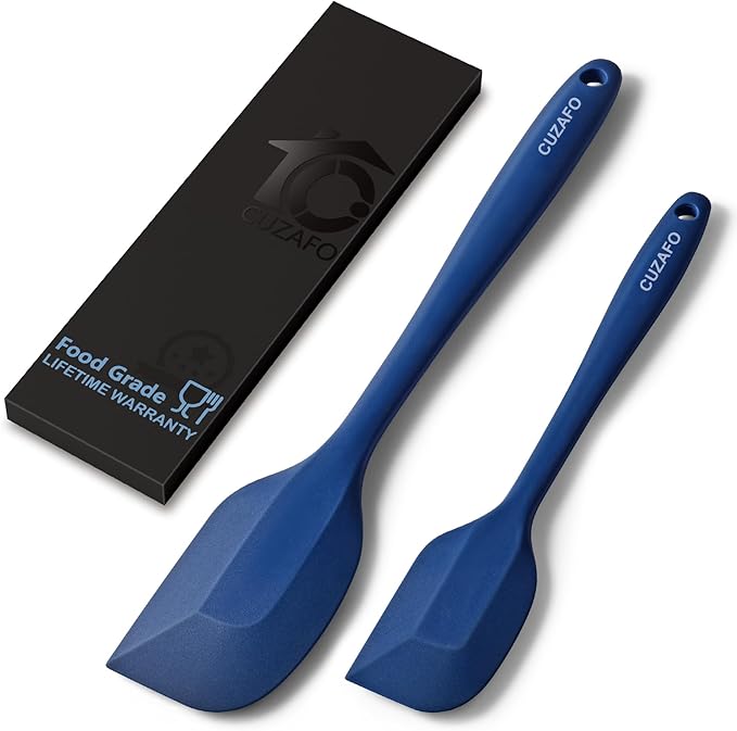 Heat Resistant 600℉ Silicone Spatula, Turner Mixing Spatulas set BPA Free Dishwasher Safe for Nonstick Cookware, Classic Blue