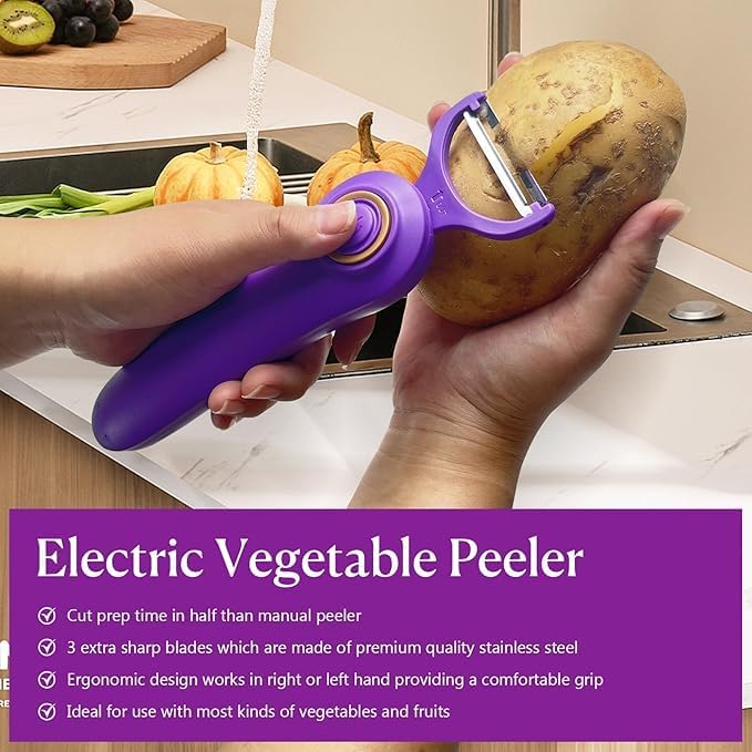 3-in-1 Electric Peeler | Auto Blade for Fruits/Vegetables | 3 Interchangeable Blades | Type-C Charging,Battery Capacity 1500 mAh | Kitchen, Travel, Camping