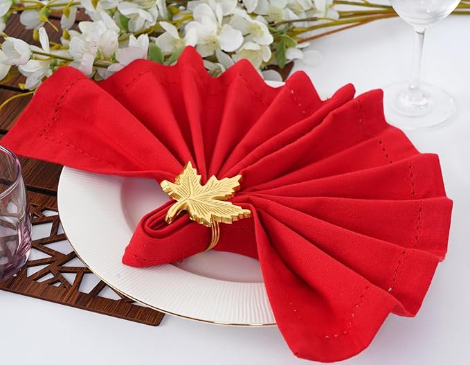 Blue Needles Set of 6 Hemstitch Linen Napkins 100% Cotton Red Cloth Dinner Napkins 18x18 inches, Soft, Reusable, Absorbent, Washable, Ideal for Fall Thanksgiving Events, Parties & Everyday Use