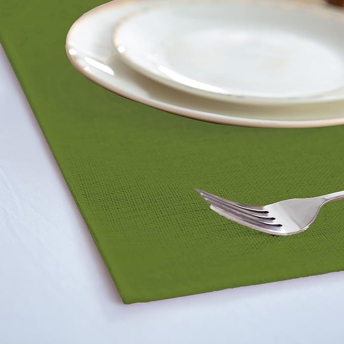 Linen Placemats Set of 8, Machine Washable, Heat Resistant, Wrinkle Free, Thick Polyester Kitchen Place Mats for Dining Table (Green)