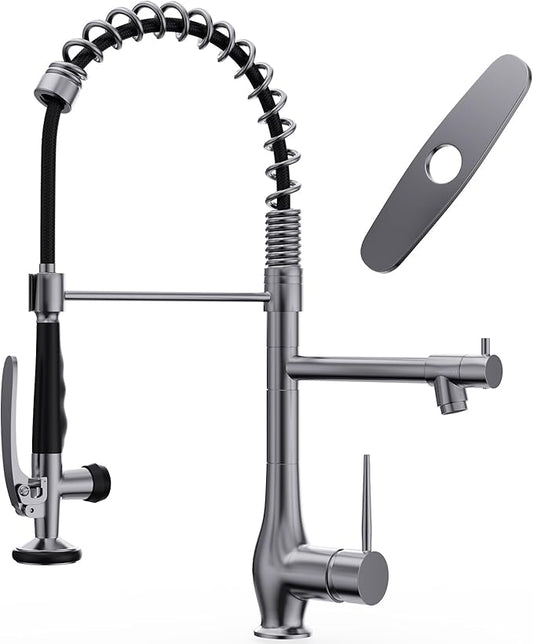 GIMILI Black Stainless Kitchen Faucet with Pull Down Sprayer, Single Handle High Pressure Kitchen Sink Faucet, Commercial Double-Headed Stainless Steel Kitchen Faucet