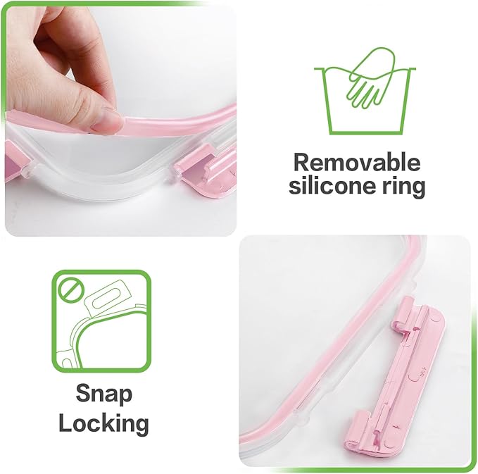 8 Pack 36oz Large Glass Meal Prep Containers with lids, Glass Food Storage Containers with Leak Proof Snap Lock Lids , Airtight Bento lunch Boxes, Kitchen Storage, Oven and Dishwasher Safe-Pink