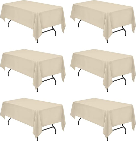 BRILLMAX 6 Pack Beige Tablecloths for 6 Foot Rectangle Tables 60 x 102 Inch - 6ft Rectangular Bulk Linen Polyester Fabric Washable Cloth Cover for Wedding Reception Banquet Birthday Party