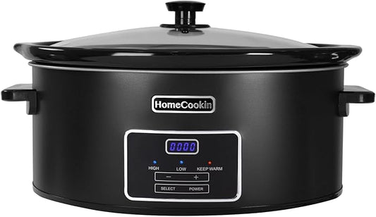 HOMECOOKIN 8 Quart Programmable Slow Cooker, Kitchen Appliances, Perfect Kitchen Small Appliance for Family Dinners, Black Stainless Steel