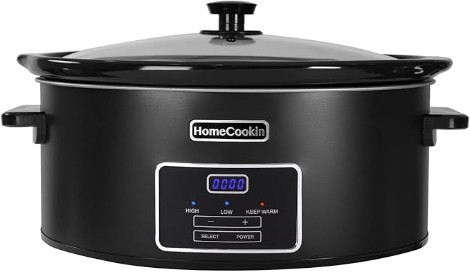 HOMECOOKIN 6 Quart Programmable Slow Cooker, Kitchen Appliances, Perfect Kitchen Small Appliance for Family Dinners, Black Stainless Steel