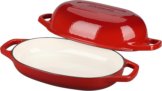 Enameled Cast Iron Oval Dutch Oven Pot with Lid, Dutch Oven for Sourdough Bread Baking, Oval Bread Pan, 5qt, Red