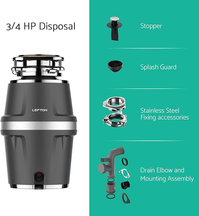 Lefton 33"x22" Single Bowl Stainless Steel Kitchen Sink KS2206L with 3/4 HP Continuous Feed Garbage Disposal LGD-714