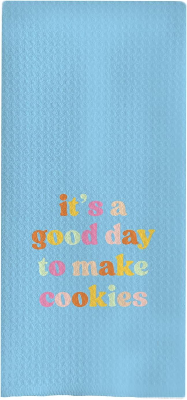 Baking & Kitchen Towels, Tea Towels for Bakers & Cooks, Gifts for Cookie Lovers, 16x24 (Blue)