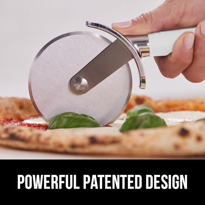 GORILLA GRIP BPA-Free Large Pizza Cutter Wheel, 9 Inch, Sharp Stainless Steel Blade, Slip Resistant Handle with Thumb Guard Protection, Slice Thick or Thin Pizzas, Pie, Pastries in Seconds, White