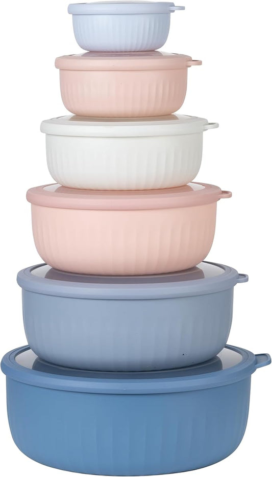 COOK WITH COLOR Prep Bowls with Lids- Wide and Deep Nesting Plastic Small Mixing Bowl Set with Lids, 12 Piece Set - Wide Bowls, Blue/Pink