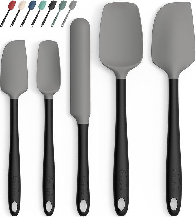Coukre Silicone Spatula Set of 5,High Heat Resistant, Food Grade Silicone, Upgraded Extended Reinforced Handle,Dishwasher Safe, for Baking, Cooking (Gray Black, Color block)