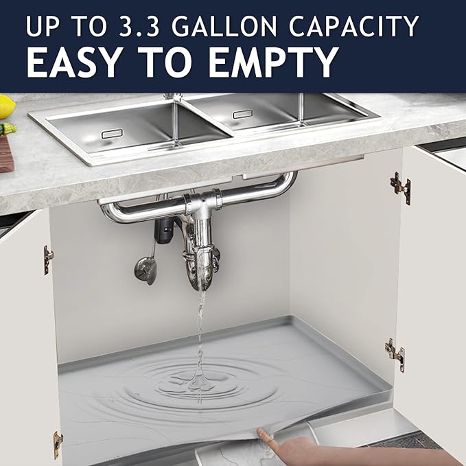 Heavy Duty Silicone Under Sink Mats for Kitchen Waterproof 40" x 22", Extra Thick Under Sink Rubber Mat Drip Tray, Raised Edge Under Sink Liner,Prevent Drips, Leaks, Spills,Grey