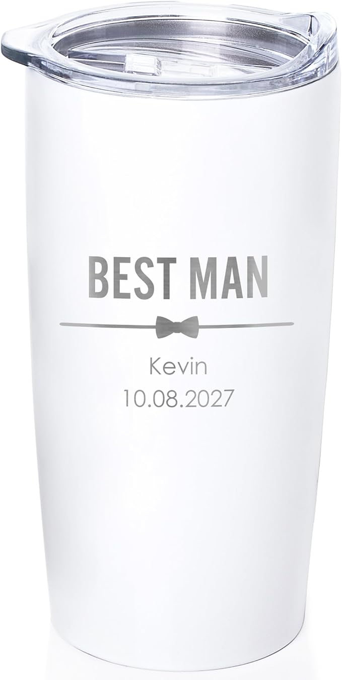 Lifetime Creations Engraved Personalized Groomsman Tumbler (White) 20 oz - Custom Groomsmen, Best Man, Bachelor Party Stainless Steel Coffee Travel Mug Gift (Option C)