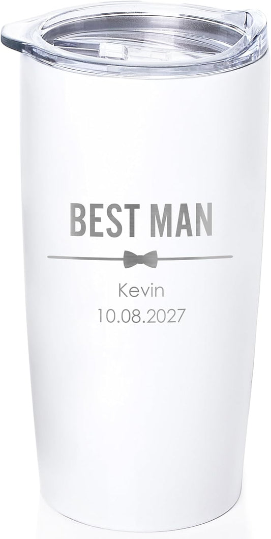 Lifetime Creations Engraved Personalized Groomsman Tumbler (White) 20 oz - Custom Groomsmen, Best Man, Bachelor Party Stainless Steel Coffee Travel Mug Gift (Option C)