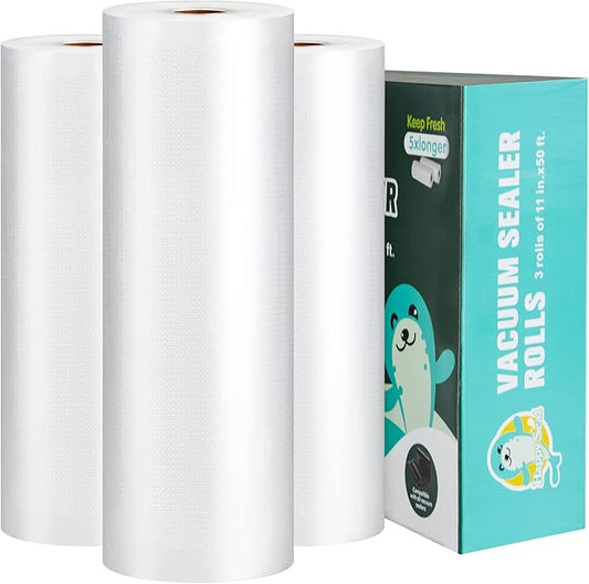 Happy Seal Vacuum Sealer Bags 11" x 50' 3 Pack for Food Saver, Rolls for Custom Fit Airtight Food Storage, Meal Prep or Sous Vide, Commercial Grade Vacuum Seal Freezer Bags