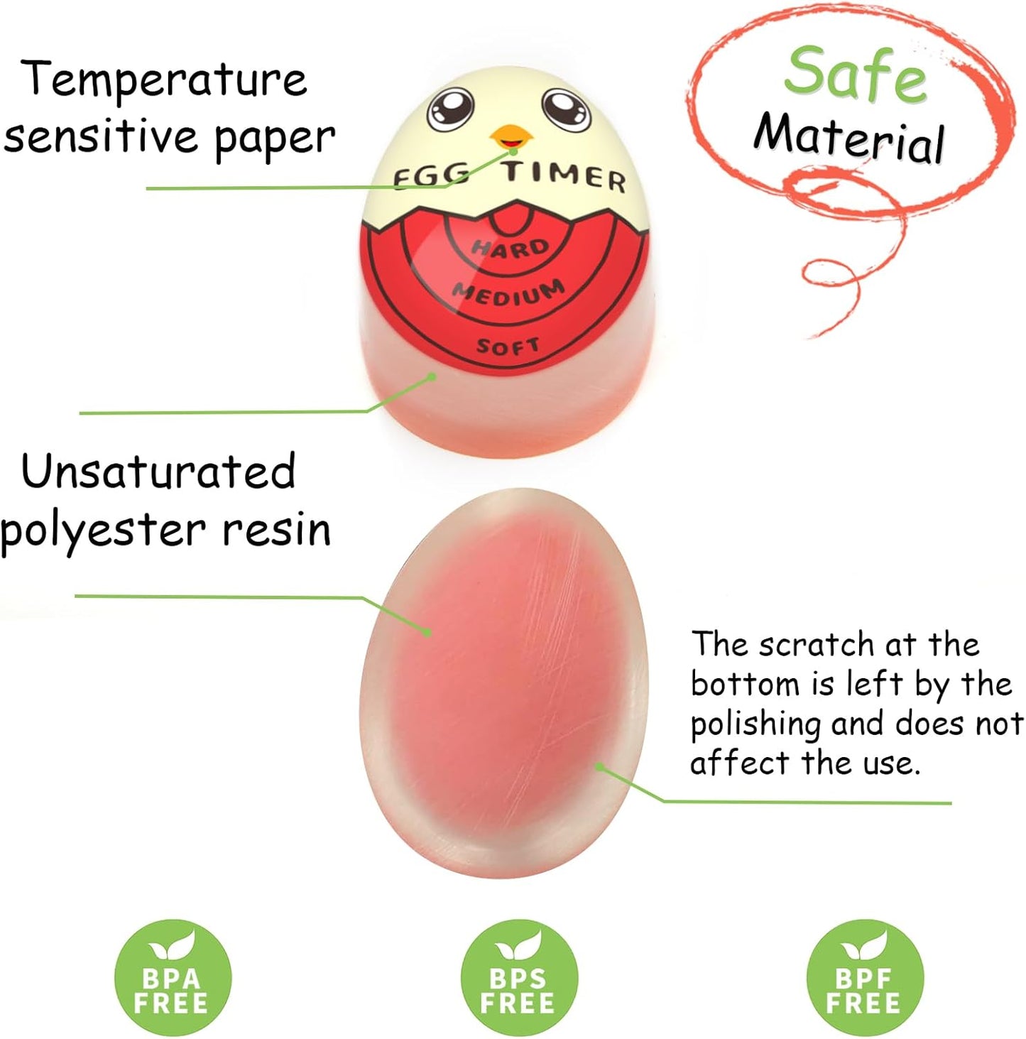 Lasubst Egg Timer That Goes in Water for Soft Medium Hard Boiled Eggs, 1 Red 1 Green